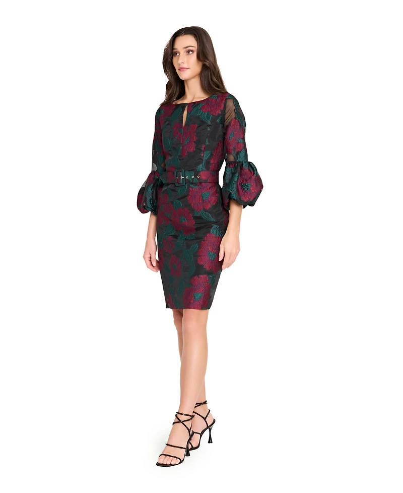 Tahari Asl Women's Belted Slim Puff Cuffs Dress