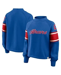 Fanatics Women's Royal Atlanta Braves Oversized Toss Sweep Raglan Pullover Sweatshirt