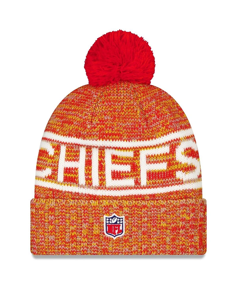 New Era Men's Red Kansas City Chiefs 2025 Sideline Cold Weather Cuffed Knit with Pom Hat