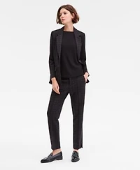 Liverpool Los Angeles Womens Plaid Jacquard Knit Boyfriend Blazer Sleeveless Rib Knit Top Gemma Plaid Jacquard Knit Pants