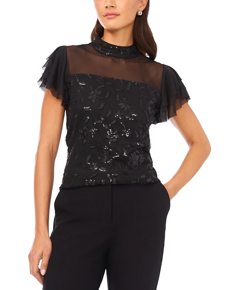 Vince Camuto Women's Embellished Detail Mock Neck Top