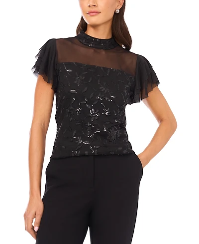 Vince Camuto Women's Embellished Detail Mock Neck Top