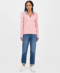 Nautica Jeans Women's Striped Double Collar Long Sleeve Cotton Shirt