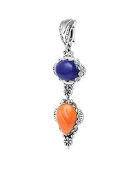American West Jewelry Sterling Silver Pear and Oval Lapis and Orange Spiny Oyster Linear Pendant Enhancer