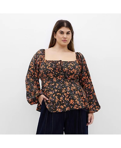 City Chic Women's Plus Gigi Long Sleeve Daisy Print Top