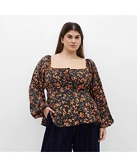 City Chic Women's Plus Gigi Long Sleeve Daisy Print Top