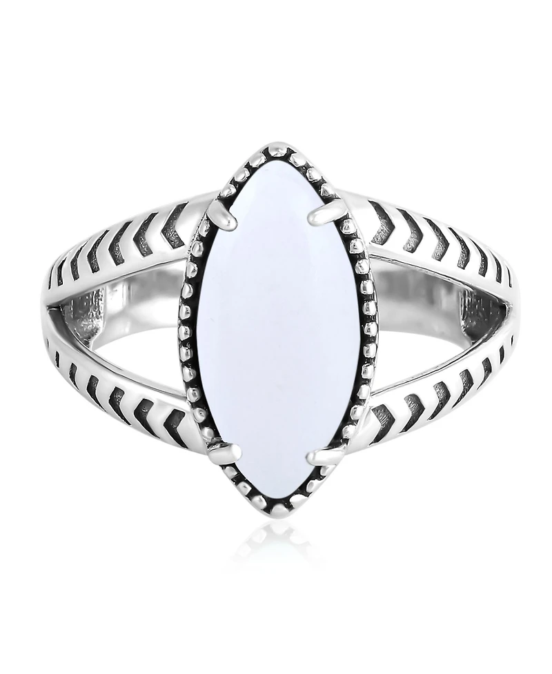 American West Jewelry Sterling Silver White Agate Marquise Split Shank Ring
