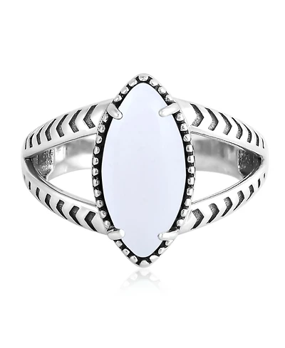 American West Jewelry Sterling Silver White Agate Marquise Split Shank Ring