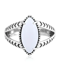 American West Jewelry Sterling Silver White Agate Marquise Split Shank Ring