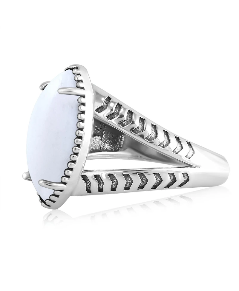 American West Jewelry Sterling Silver White Agate Marquise Split Shank Ring