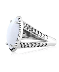American West Jewelry Sterling Silver White Agate Marquise Split Shank Ring