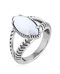 American West Jewelry Sterling Silver White Agate Marquise Split Shank Ring,
