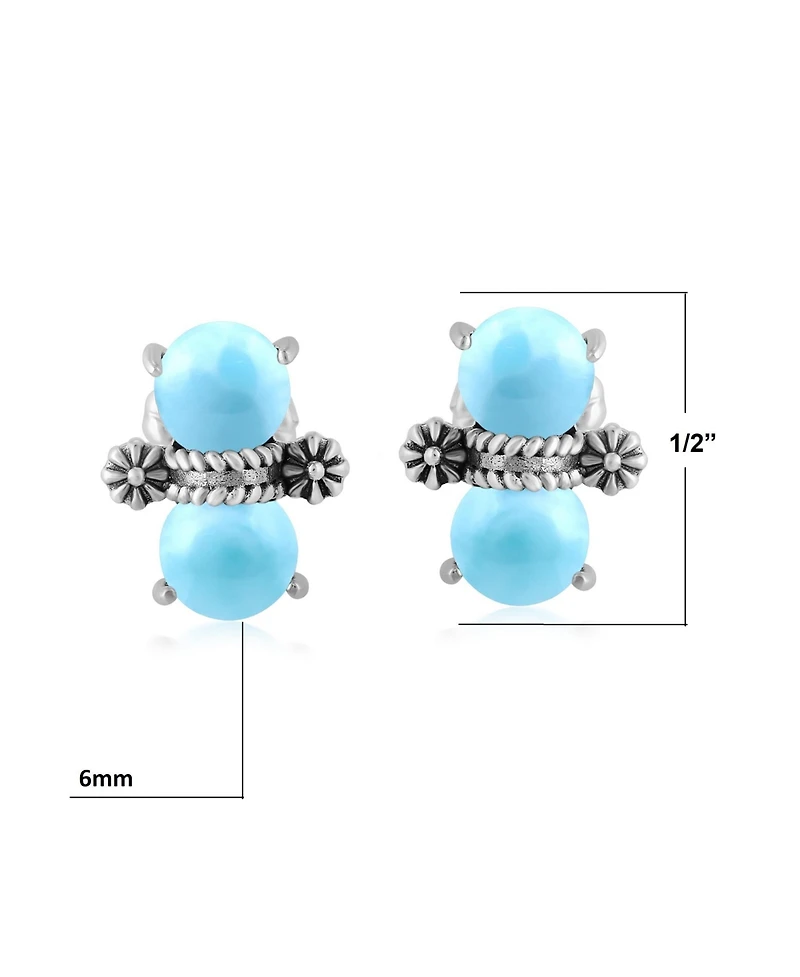 American West Jewelry Sterling Silver Round Larimar Concha Stud Earrings