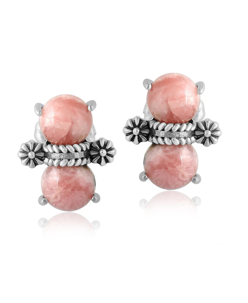 American West Jewelry Sterling Silver Round Rhodochrosite Concha Stud Earrings