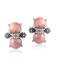 American West Jewelry Sterling Silver Round Rhodochrosite Concha Stud Earrings