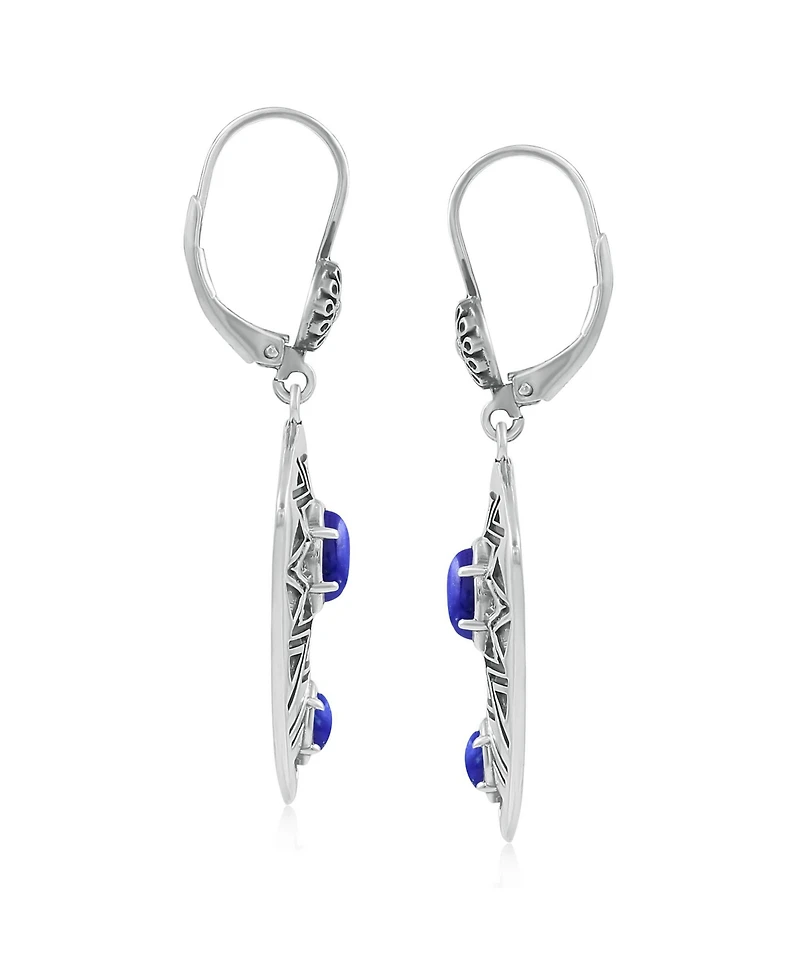American West Jewelry Sterling Silver Marquise Lapis Patterned Lever Back Earrings