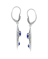 American West Jewelry Sterling Silver Marquise Lapis Patterned Lever Back Earrings