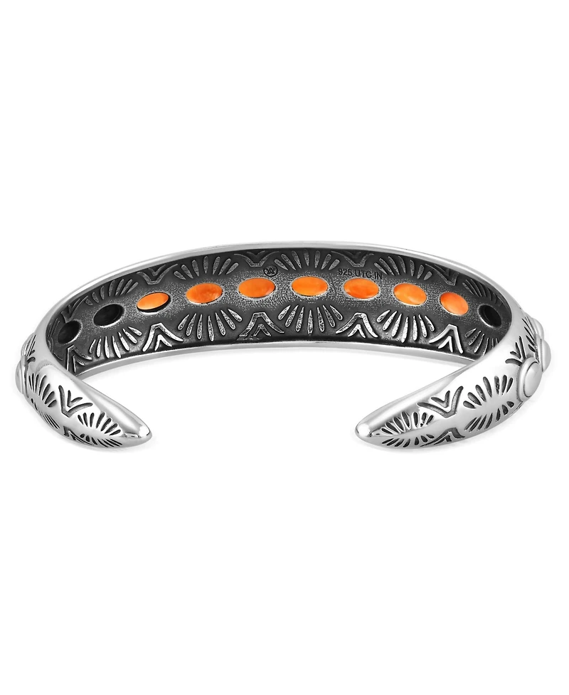 American West Jewelry Sterling Silver Orange Spiny Oyster Textured Cuff Bracelet