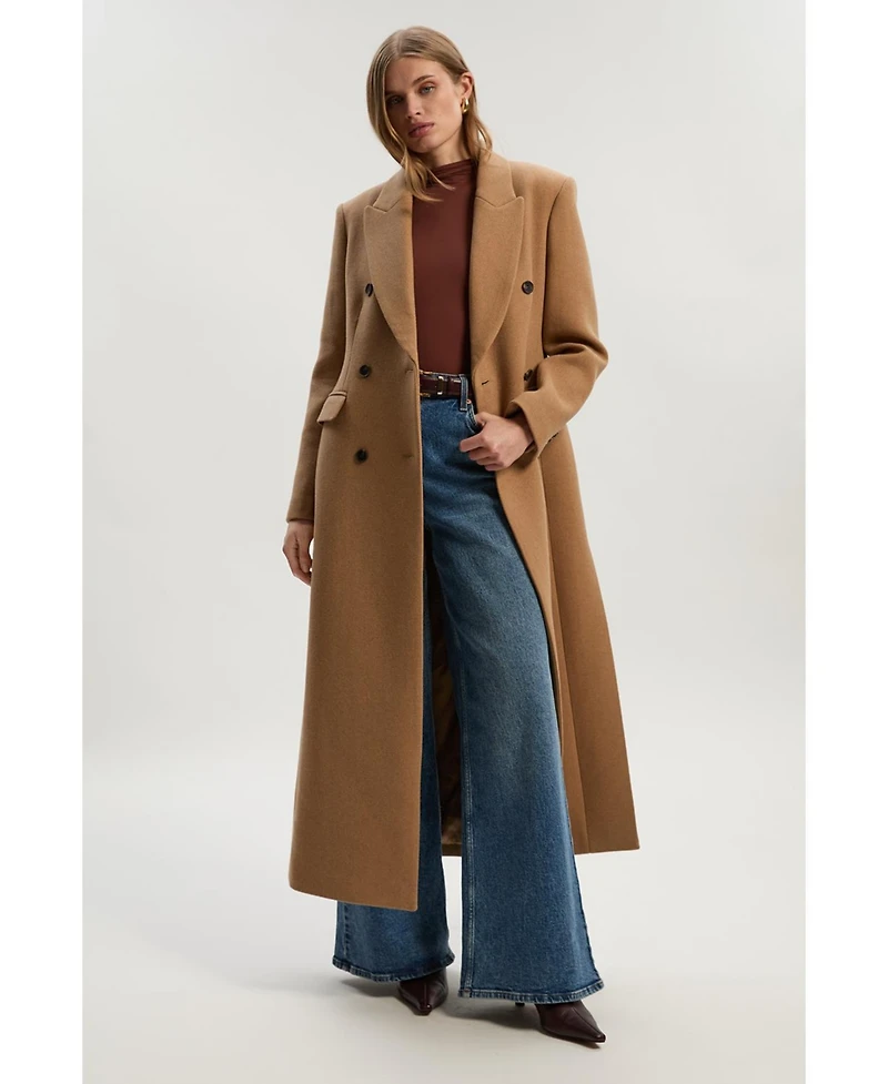 Karen Millen Women's Wool Double Breasted Tailored Maxi Coat