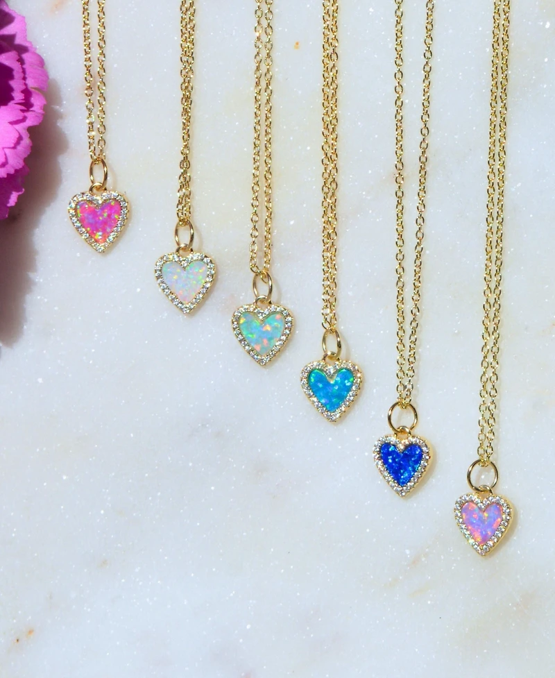 Kamaria Mini Heart Necklace with Lab-Grown Opal 14k Gold Plated Sterling Silver