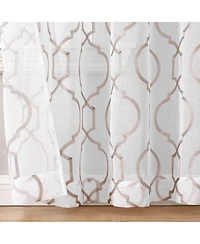 Kate Aurora Transcendence 1 Piece Grommet Top Embroidered Sheer Trellis Clover Window Curtain Panel - Silver