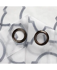 Kate Aurora Transcendence 1 Piece Grommet Top Embroidered Sheer Trellis Clover Window Curtain Panel - Silver