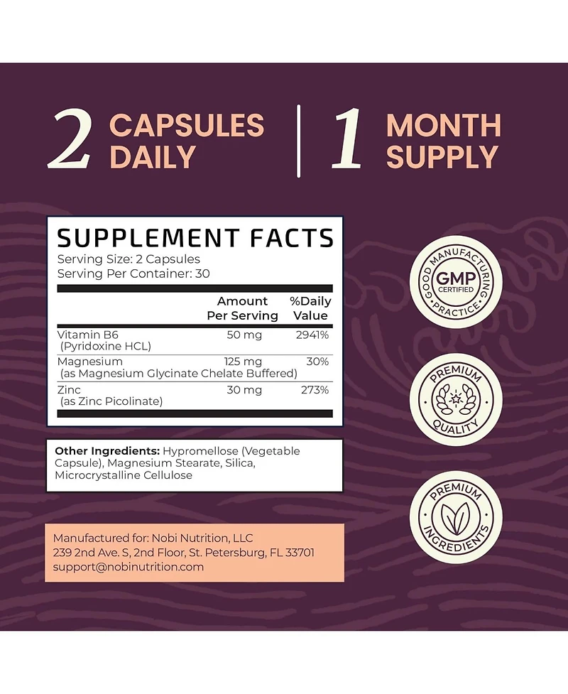 Magnesium, Zinc, and B6 Capsules, 60ct