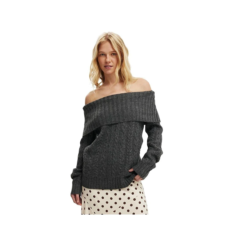 Cotton On Women's Fluffy Cable Off Shoulder Knit