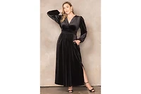 Kiyonna Plus Vivienne Long Sleeve Velvet Evening Gown with Pockets