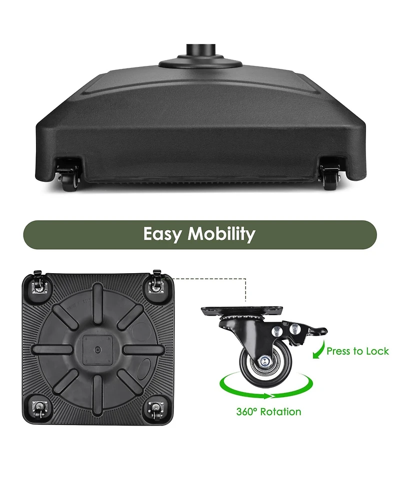 Yescom 9ft Solid Wood Outdoor Patio Umbrella with Base Included Parasol Wheels Stand for Bistro Market Garden Deck Yard Poolside