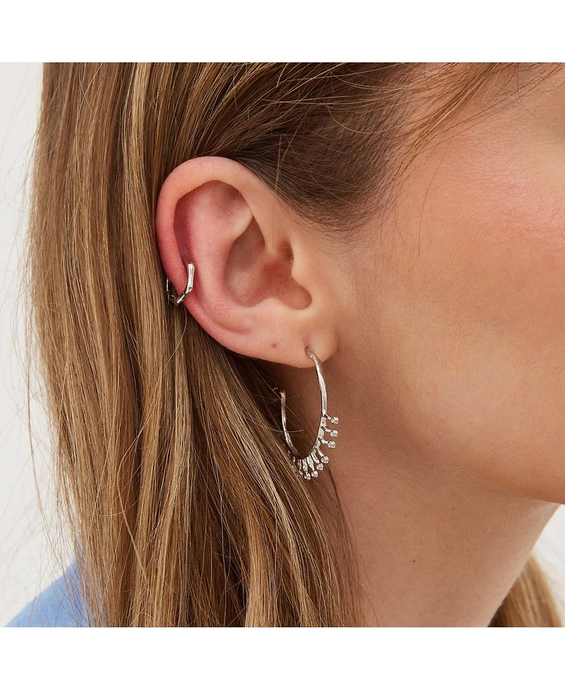 Bone Shape Hexagonal Huggie Hoop Earrings in Sterling Silver