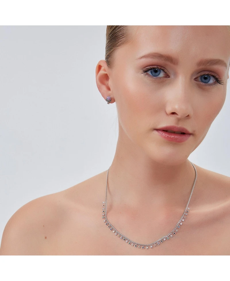 Rainbow Multiple Star Station Necklace Sterling Silver