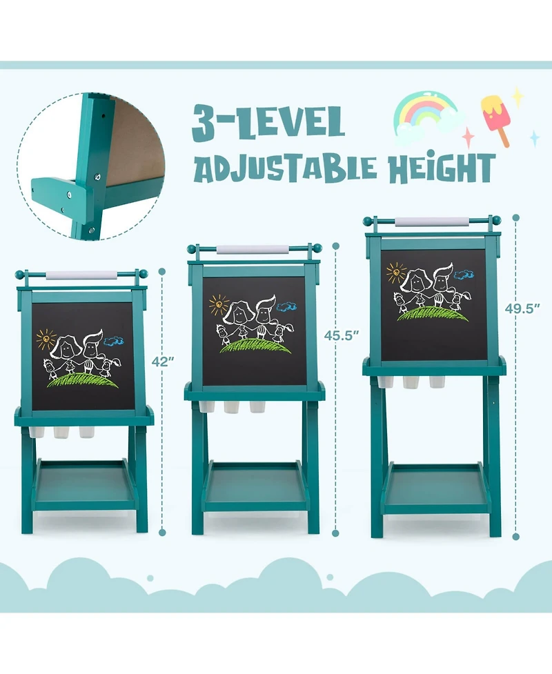 Costway Foldable Easel for Kids 3-in-1 Double-sided Art with Chalkboard