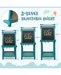 Costway Foldable Easel for Kids 3-in-1 Double-sided Art with Chalkboard