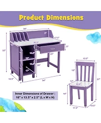 Costway Kids Wooden Study Desk & Chair Writing Table with Drawer Storage Cabinet