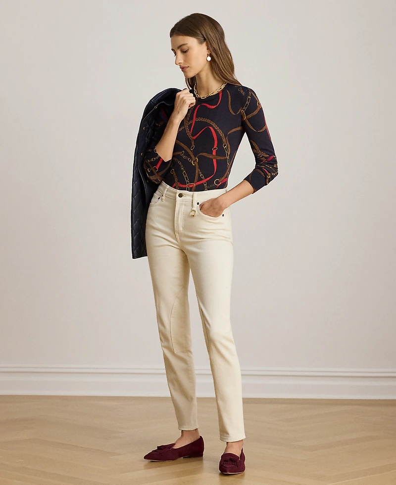 Lauren Ralph Petite Belting Print Long Sleeve Sweater