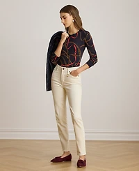 Lauren Ralph Petite Belting Print Long Sleeve Sweater