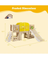 Gymax 7-in-1 Toddler Slide Set Wooden Castle-Shaped Entertainment Activity Center