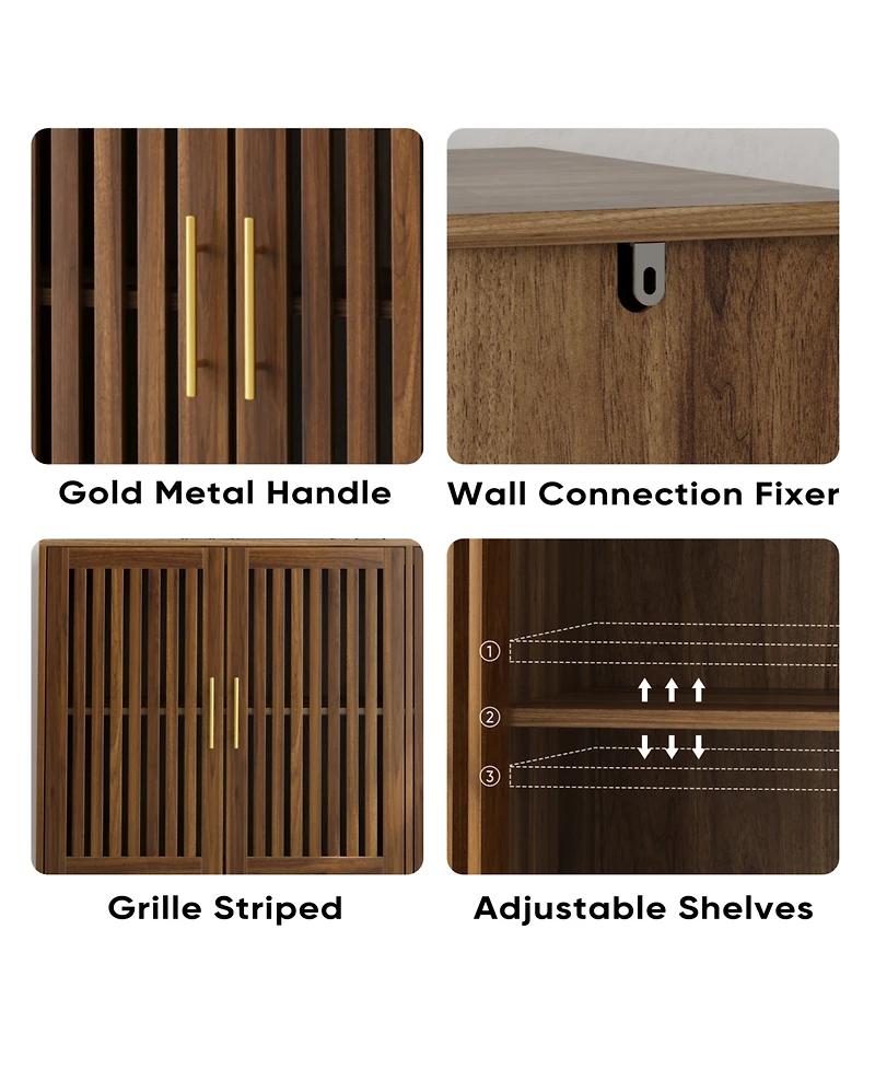 Streamdale Furniture 63" Walnut Sideboard Buffet Cabinet with Grille Doors