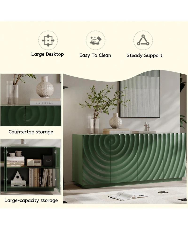 Streamdale Furniture 59; Green Mid-Century Modern Sideboard Buffet Cabinet