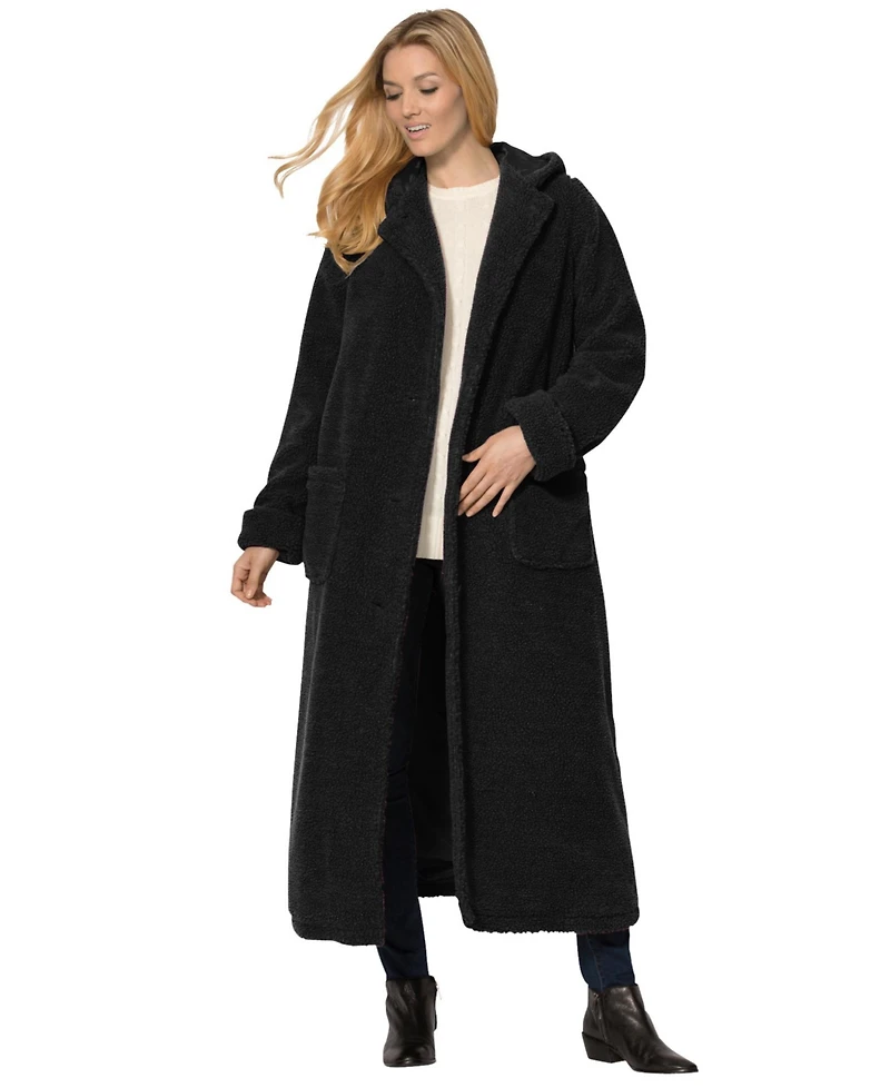 Woman Within Plus Long Hooded Berber Fleece Coat