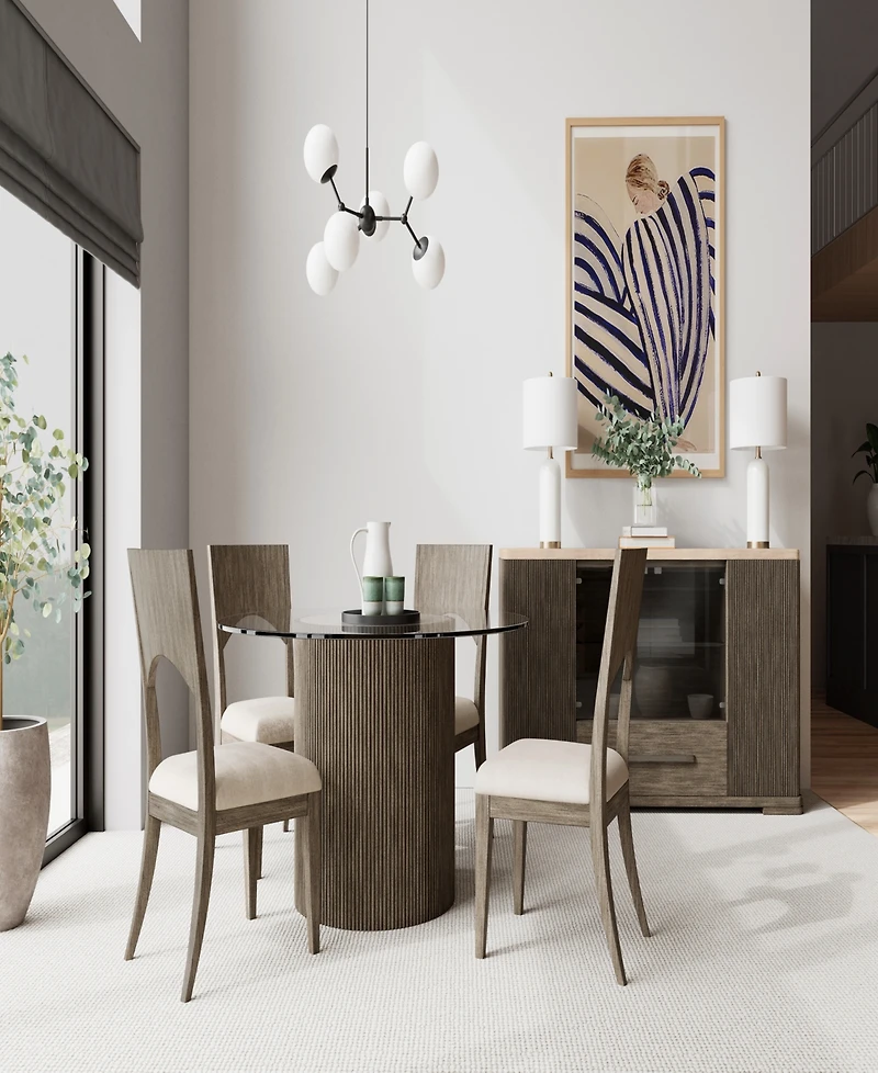 Frandlyn 5pc Dining Set (Round 54" Glass Table + 4 Side Chairs)