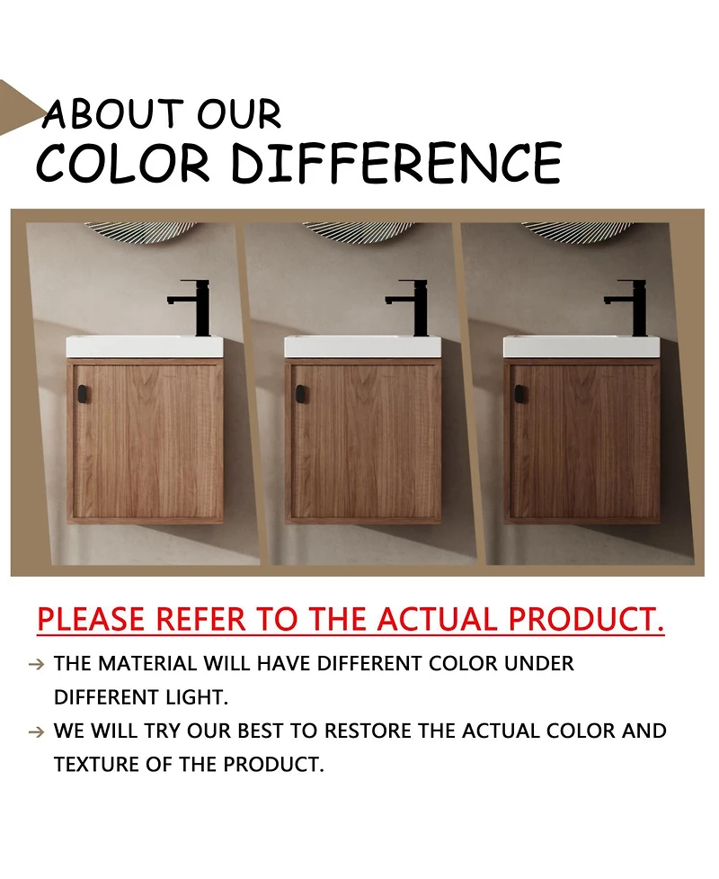 Streamdale 18.5" Wall-Mount Vanity, Resin Sink, Soft Close, Walnut