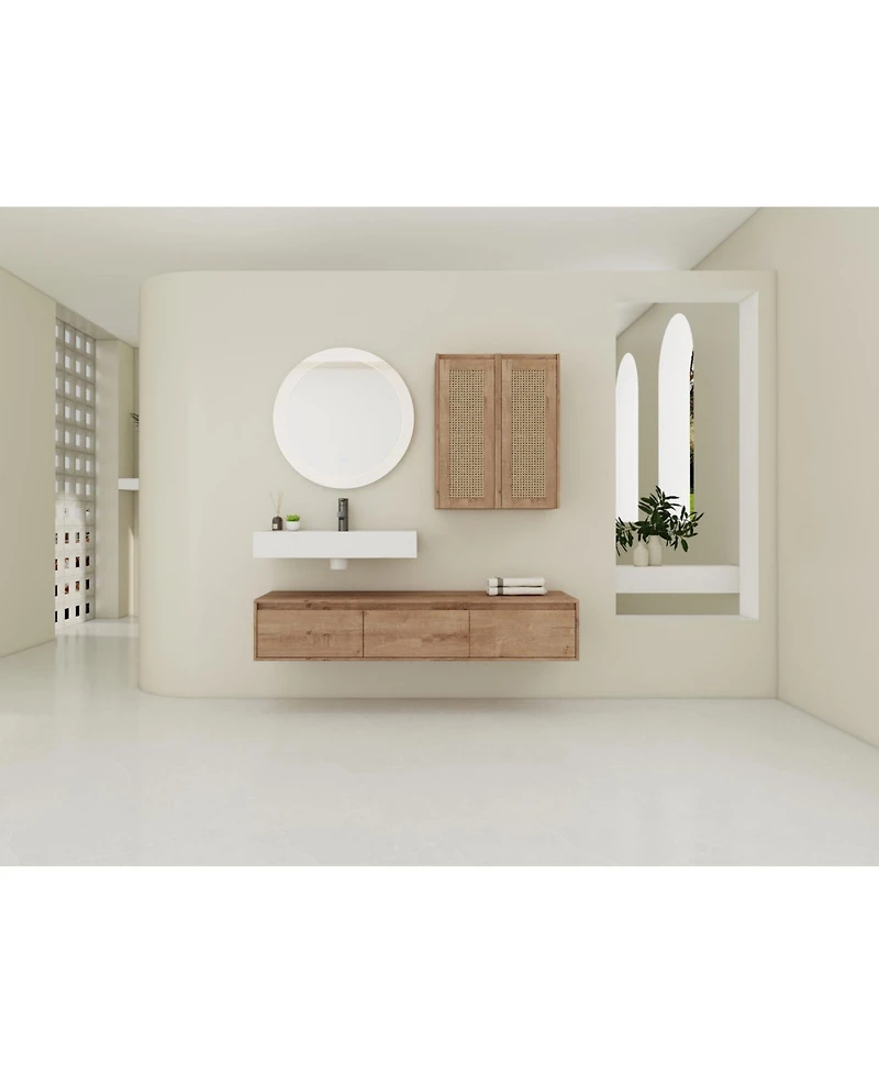 Streamdale 60" Wall-Mount Vanity, Resin Sink, 2 Cabinets, 3 Soft-Close Drawers