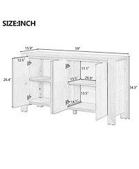 Streamdale Retro Wood Buffet Cabinet - 4 Door, Adjustable Shelves (Natural)