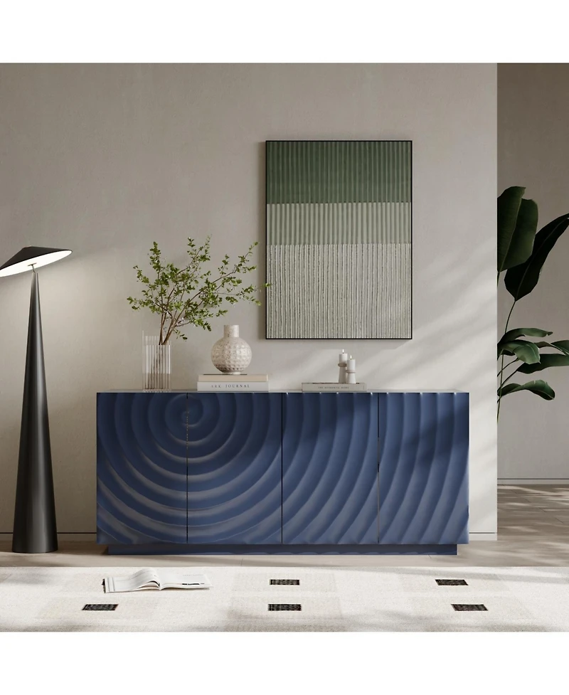 Streamdale FurnitureNavy Blue Buffet Cabinet with 4 Doors, 59" Sideboard