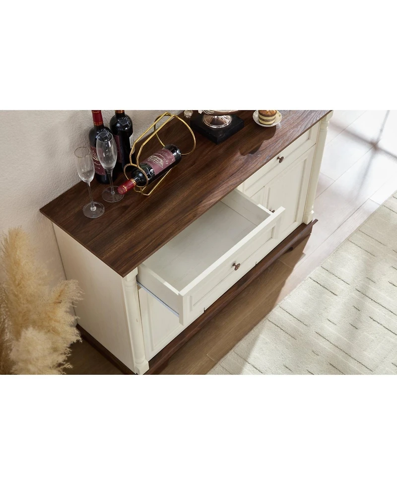 Streamdale Farmhouse Kitchen Storage Cabinet, Roman Column Coffee Bar/Wine Cooler