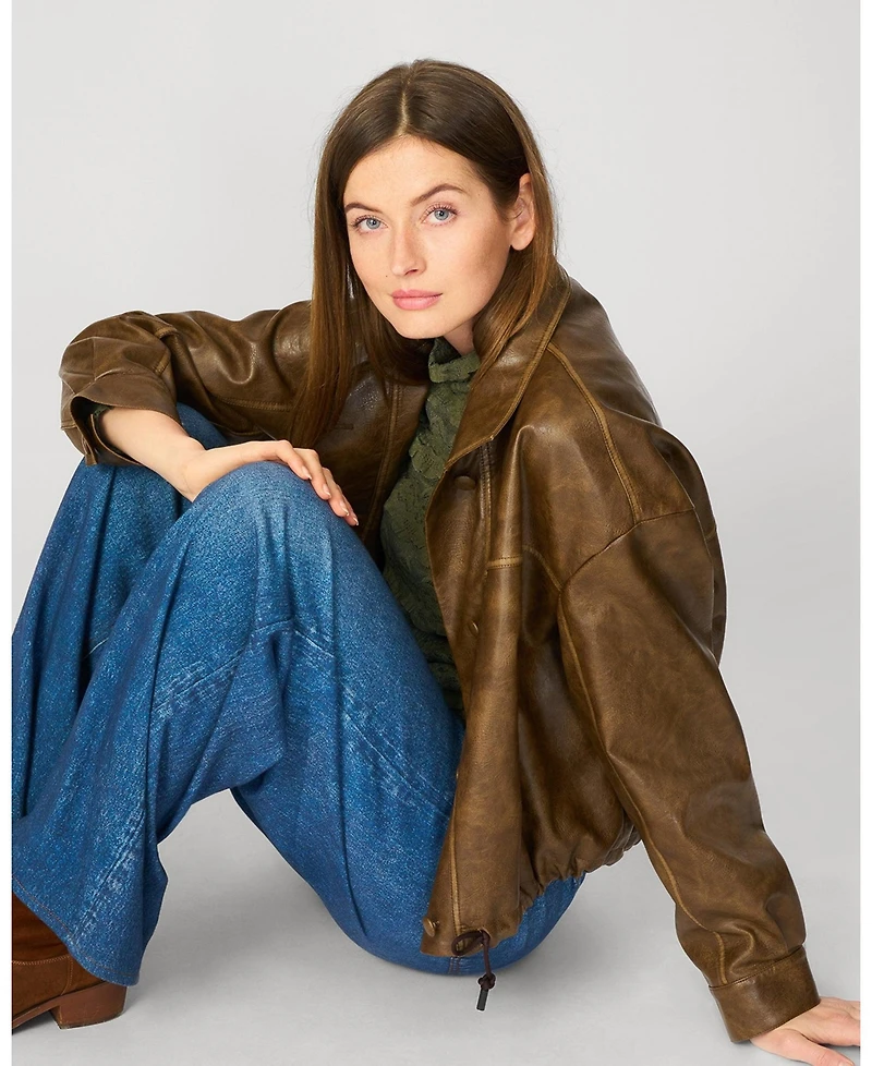 Cable & Gauge Women's Unstructured Faux Leather Bomber