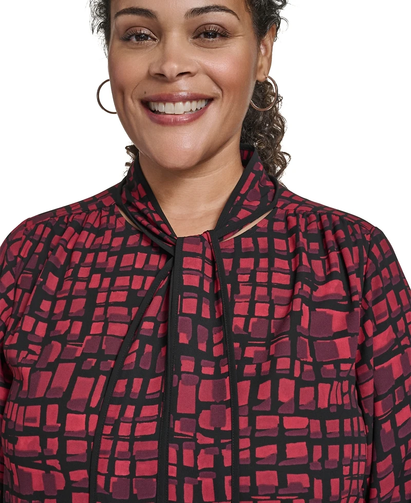 Calvin Klein Plus Printed Long Sleeves Tie Neck Top