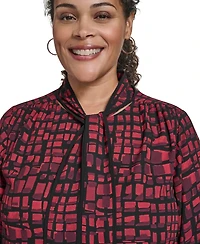 Calvin Klein Plus Printed Long Sleeves Tie Neck Top